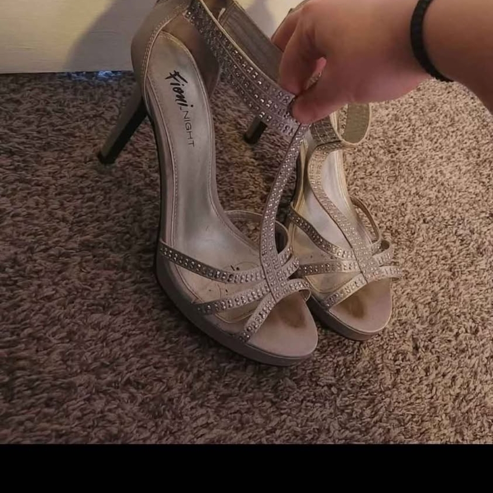 FIONI Clothing Silver Stiletto Heels with Intricate Straps